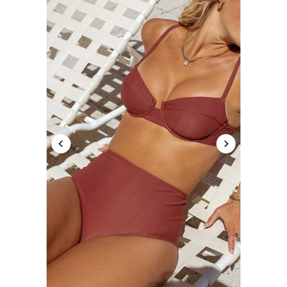 NEW Dippin Daisy’s Balboa Bottom Women's High Waisted Bikini - Clay Mini Rib